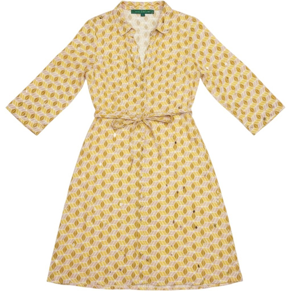 Alex & Parker Yellow Geometric Gold Foil Shirt Dress AP059 Medium